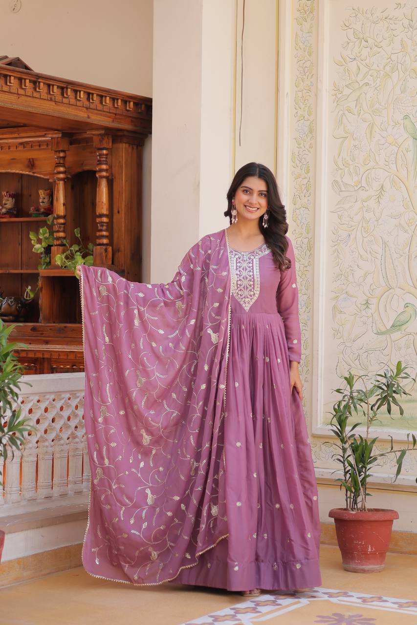 Festival-Ready Star Georgette Gown with Heavy Sequin Embroidery & Dupatta