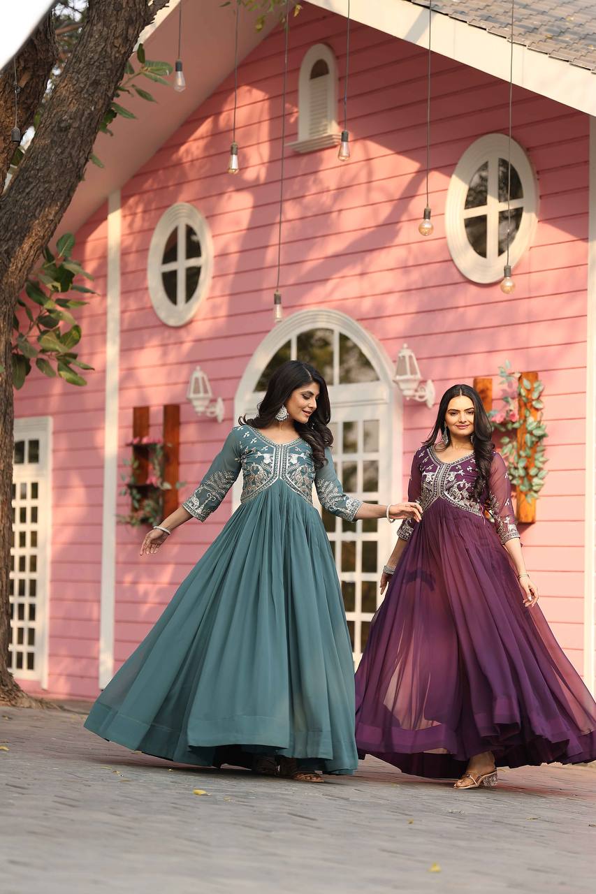Designer Fox Georgette Long Gown with Heavy Sequence Work