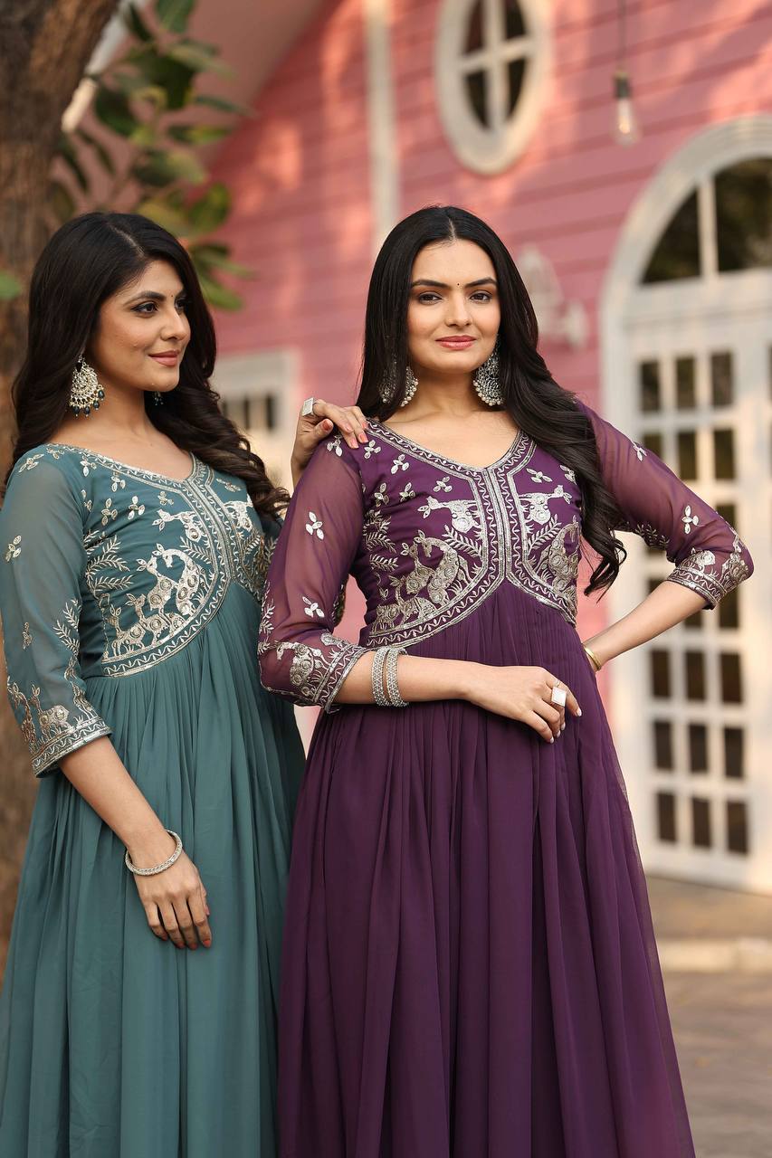 Designer Fox Georgette Long Gown with Heavy Sequence Work