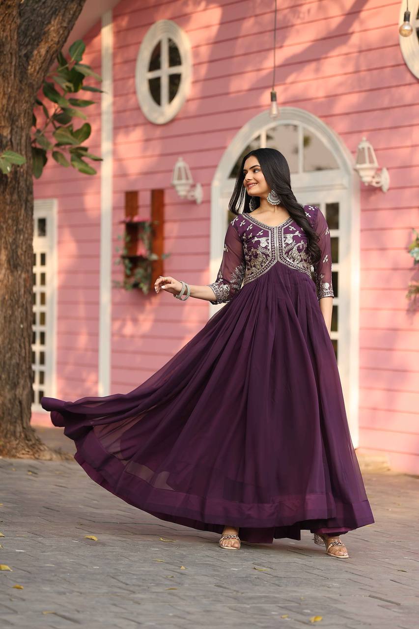 Designer Fox Georgette Long Gown with Heavy Sequence Work