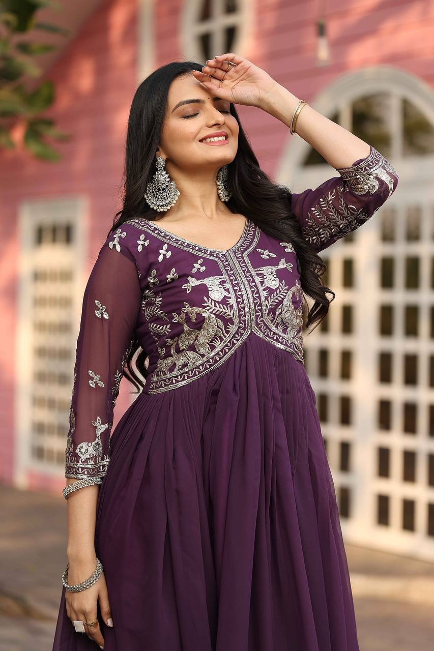 Designer Fox Georgette Long Gown with Heavy Sequence Work