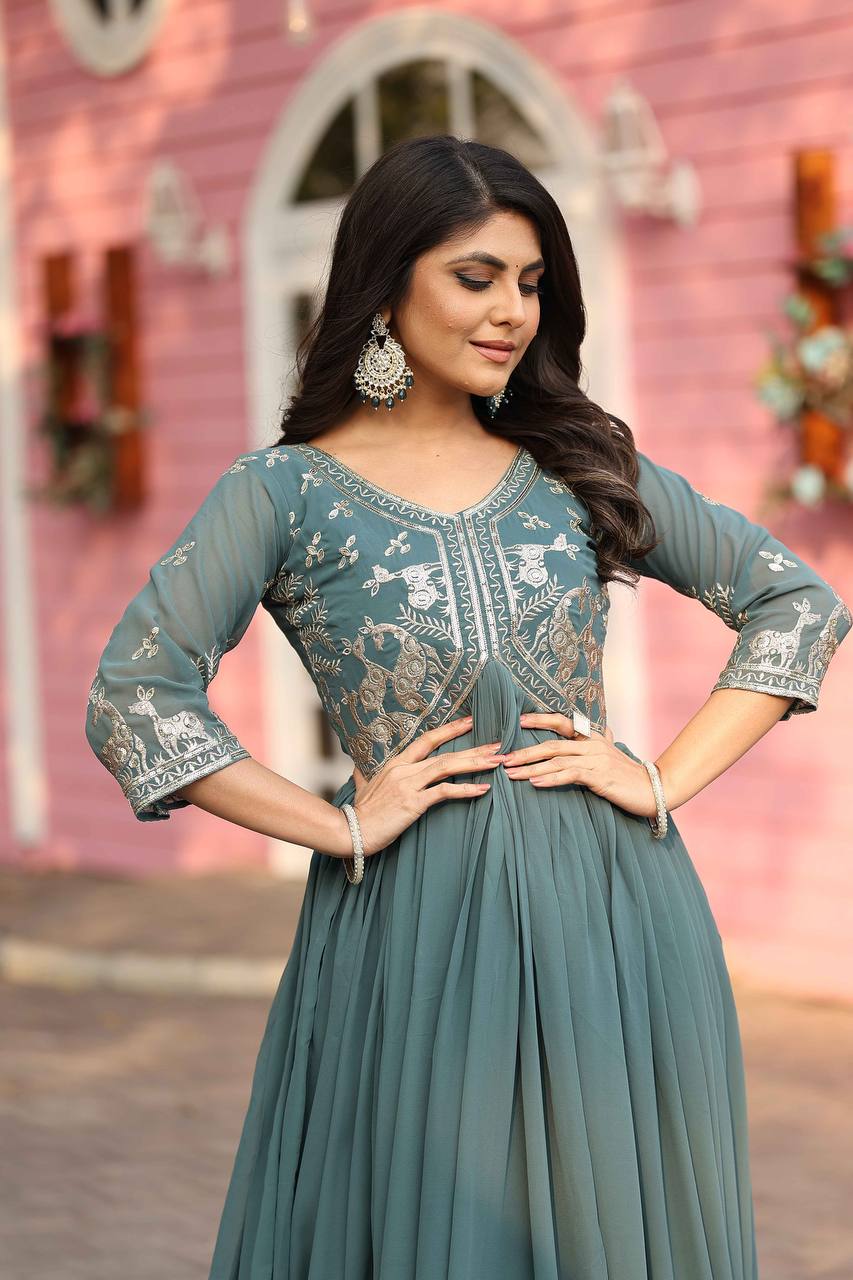 Designer Fox Georgette Long Gown with Heavy Sequence Work