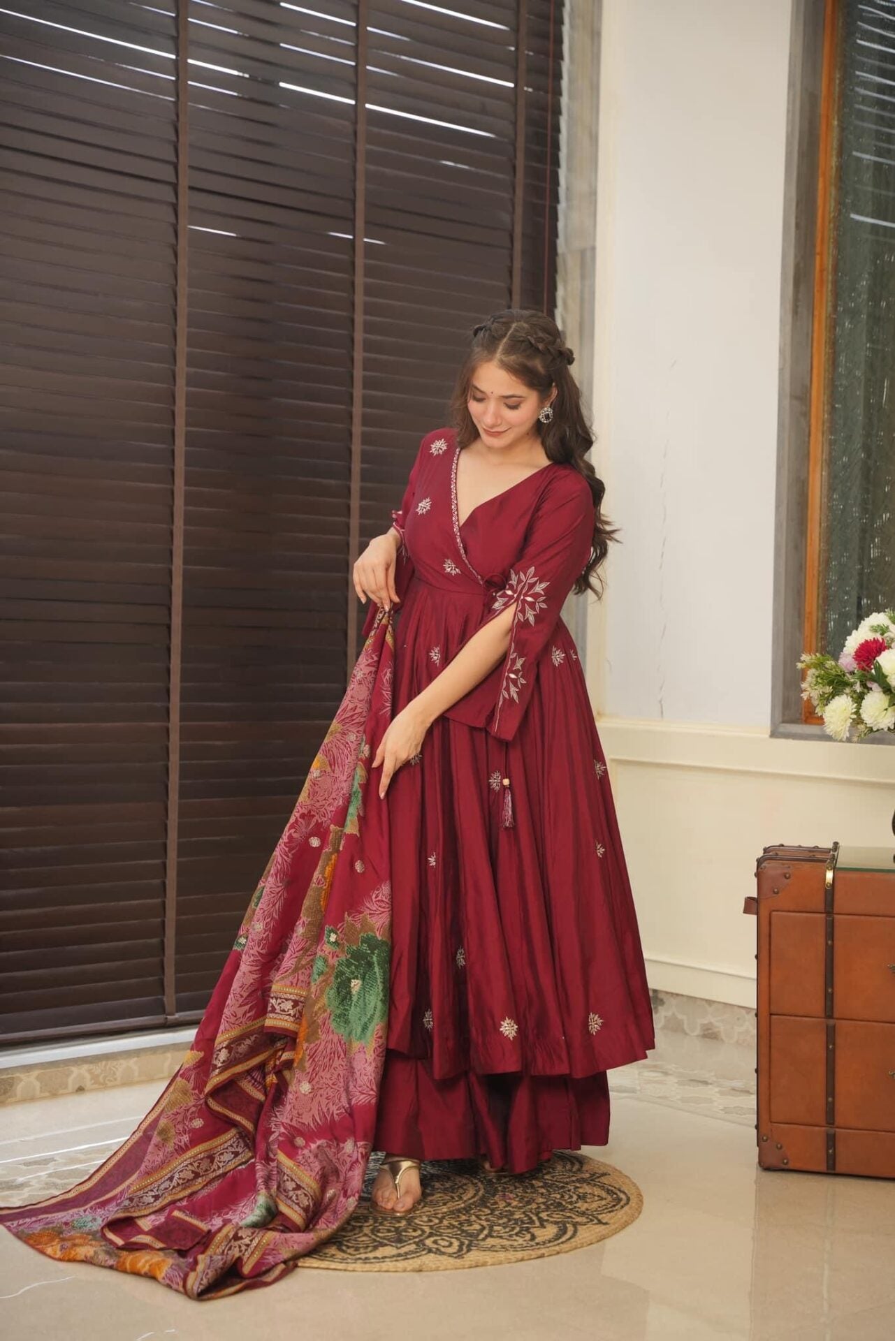 DIVINE MASLIN ANARKALI STYLE PLAZZO SUIT SET SC 148