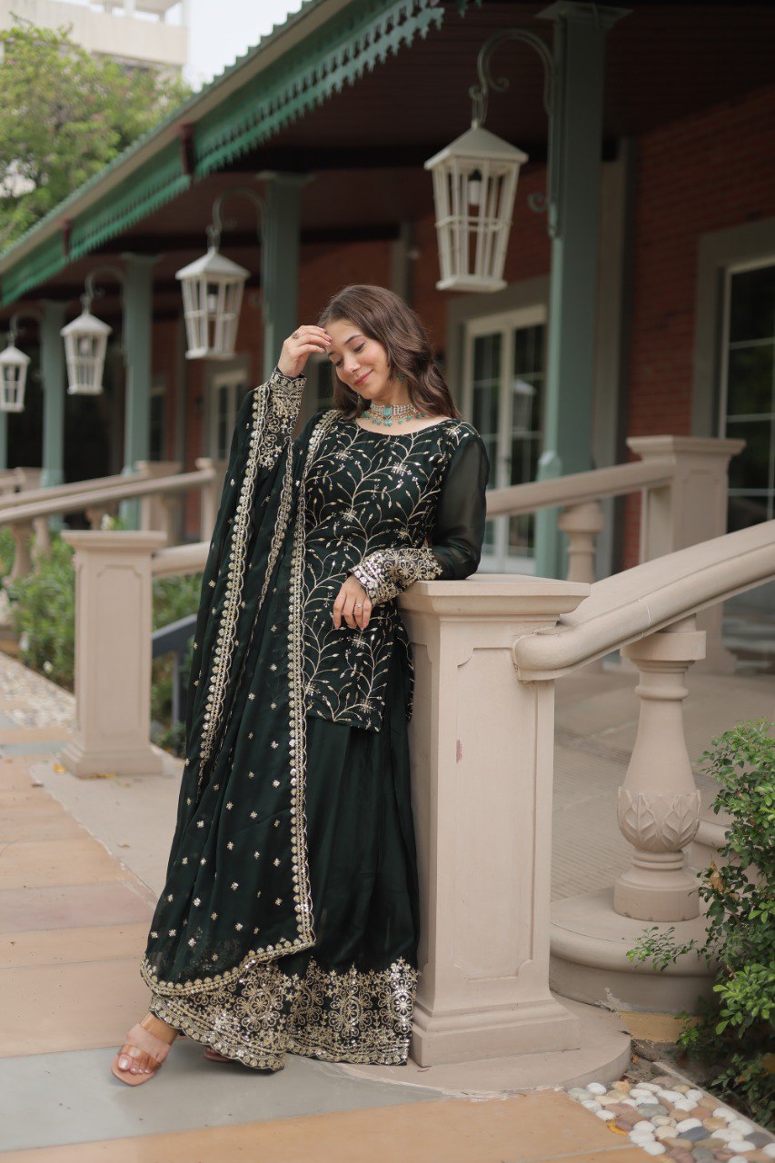 MEHER MAROON AND GREEN EMBROIDERED ANARKALI SUIT SET