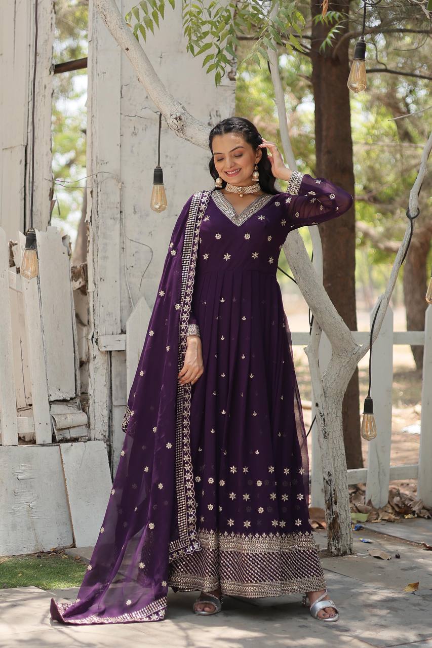 EKANTHA RED AND PURPLE DESIGNER EMBROIDERED SUIT SET