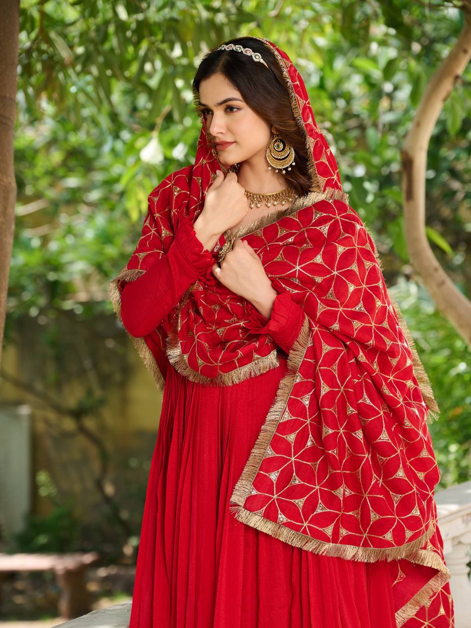 Premium Vichitra Silk Festival Gown with Heavy Sequin Embroidery & Dupatta