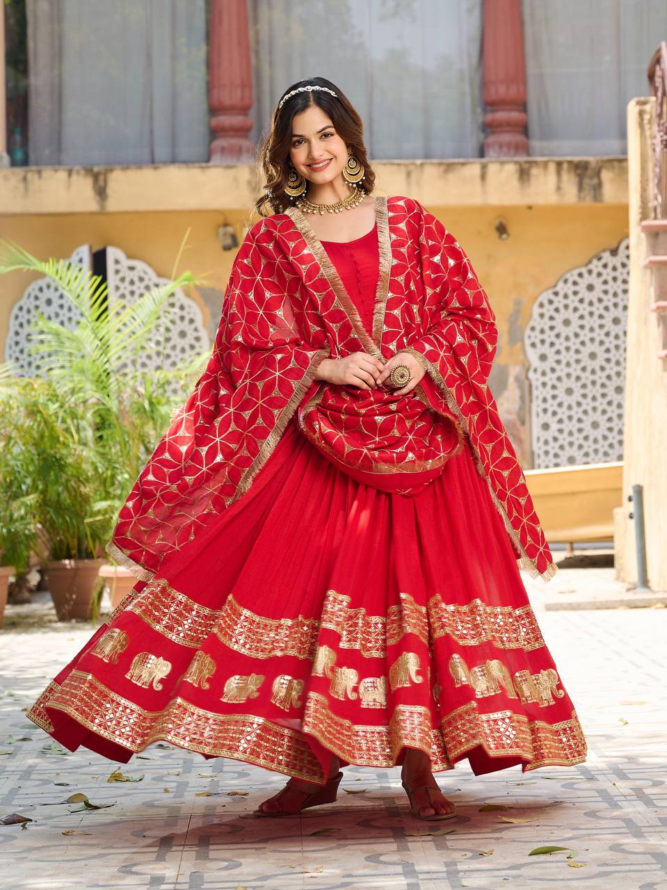 Premium Vichitra Silk Festival Gown with Heavy Sequin Embroidery & Dupatta