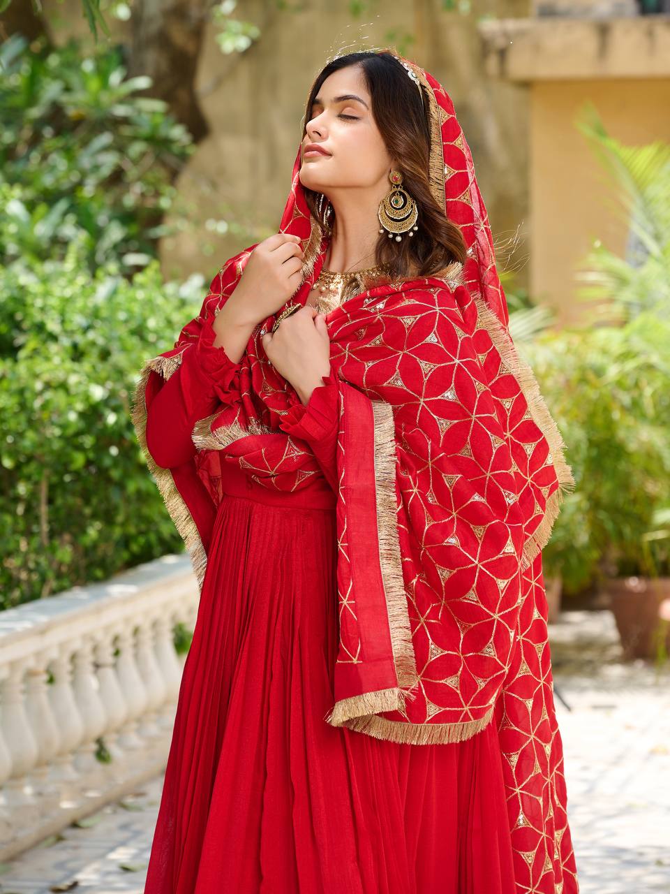 Premium Vichitra Silk Festival Gown with Heavy Sequin Embroidery & Dupatta