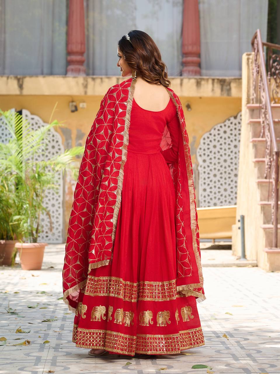 Premium Vichitra Silk Festival Gown with Heavy Sequin Embroidery & Dupatta