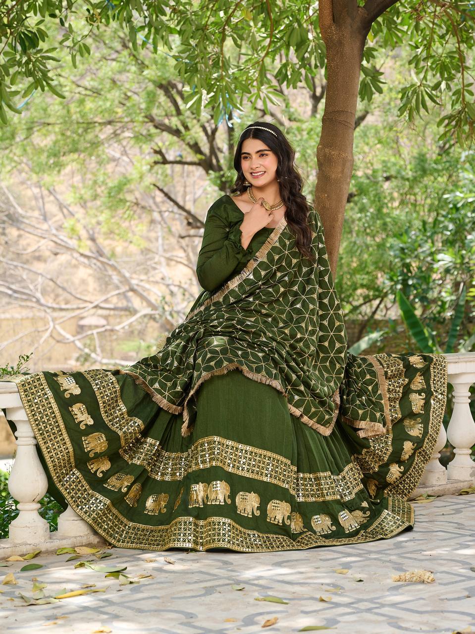 Premium Vichitra Silk Festival Gown with Heavy Sequin Embroidery & Dupatta