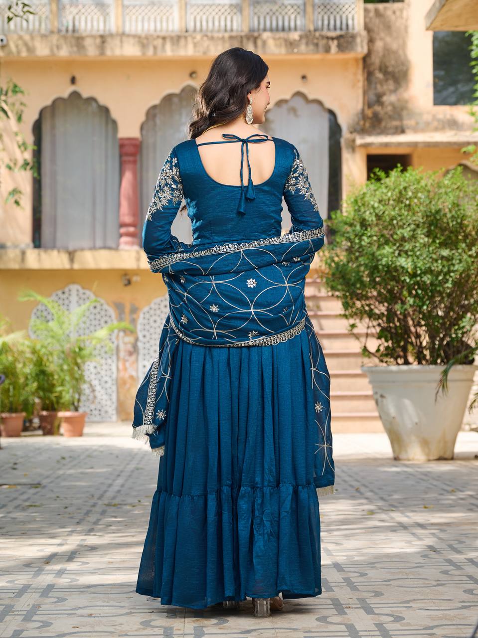 Premium Vichitra Silk Long Gown with Heavy Embroidered Dupatta